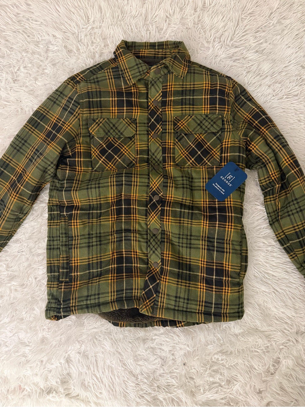 NWT George Men’s Small Plaid Shirt Jacket Shacket Green Black Gold